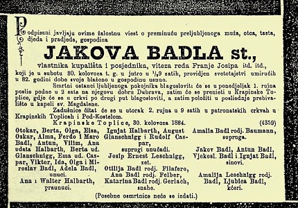 Osmrtnica Jakoba Badla