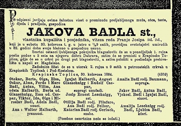 Osmrtnica Jakoba Badla