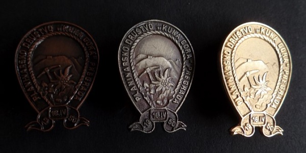 Značka PD &#8220;KUNA GORA&#8221; PREGRADA u bronci, srebru i zlatu (1985 g.)